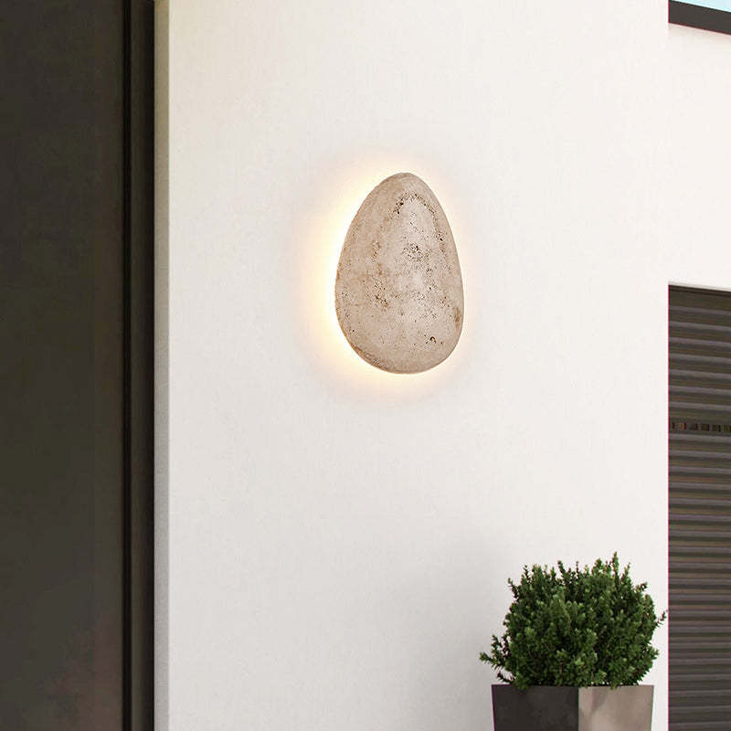 Japanese Travertine Cobblestone LED Outdoor Wall Sconce