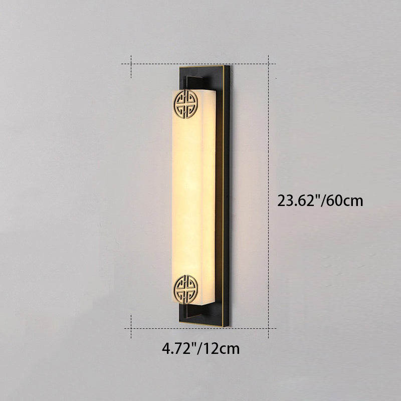 Chinese Column Stainless Steel Marble Shade LED Wall Sconce — Black / Warm White Light / 220V-240V For UK/AU
