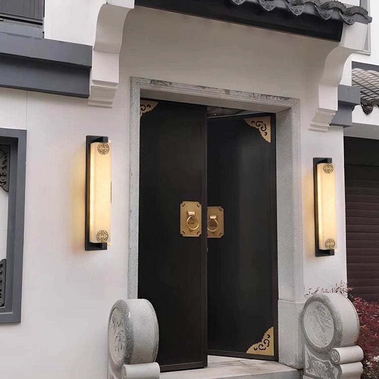 Chinese Column Stainless Steel Marble Shade LED Wall Sconce — Gold / Warm White Light / 220V-240V For UK/AU