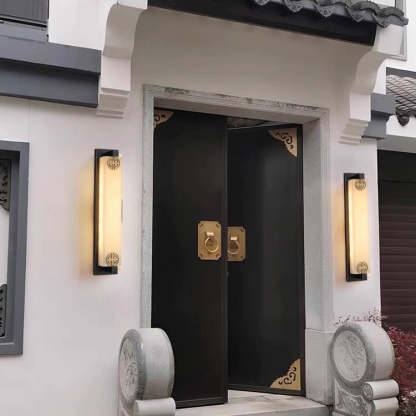 Chinese Column Stainless Steel Marble Shade LED Wall Sconce — Gold / Warm White Light / 220V-240V For UK/AU