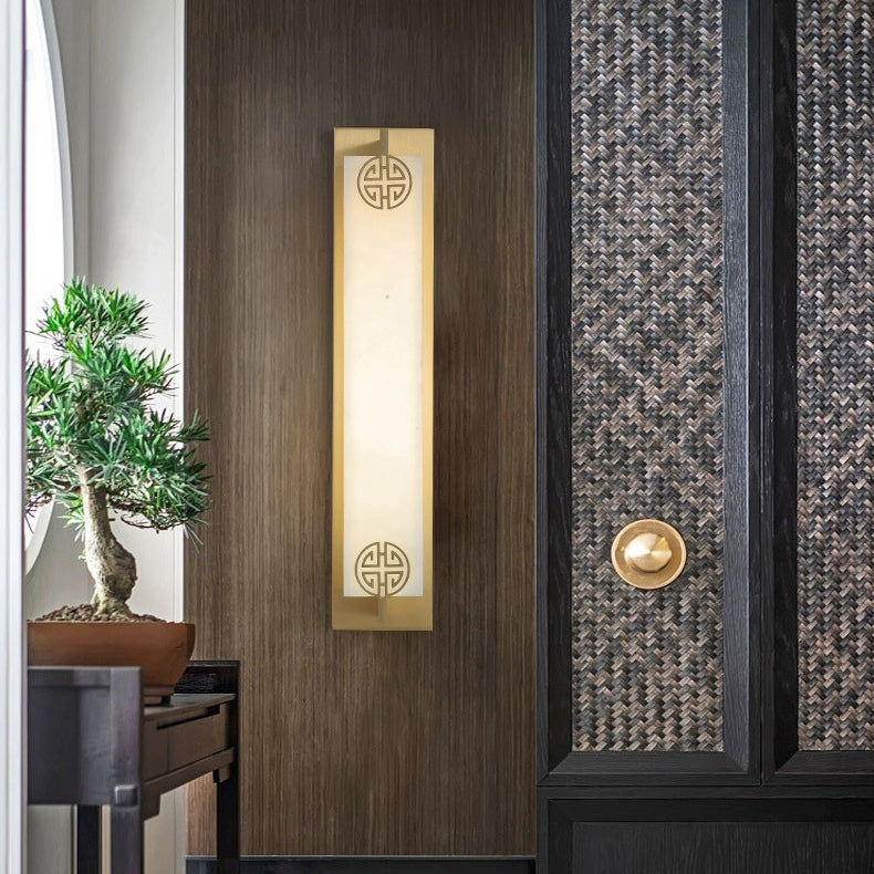 Chinese Column Stainless Steel Marble Shade LED Wall Sconce