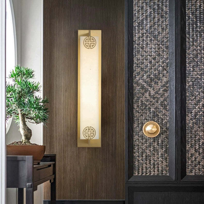 Chinese Column Stainless Steel Marble Shade LED Wall Sconce