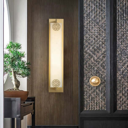 Chinese Column Stainless Steel Marble Shade LED Wall Sconce