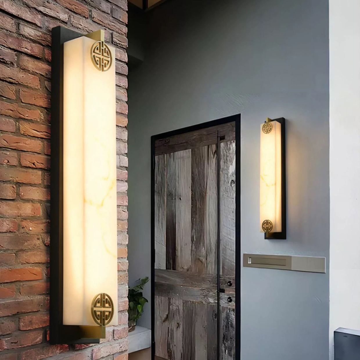 Chinese Column Stainless Steel Marble Shade LED Wall Sconce