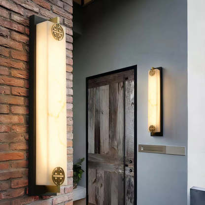 Chinese Column Stainless Steel Marble Shade LED Wall Sconce
