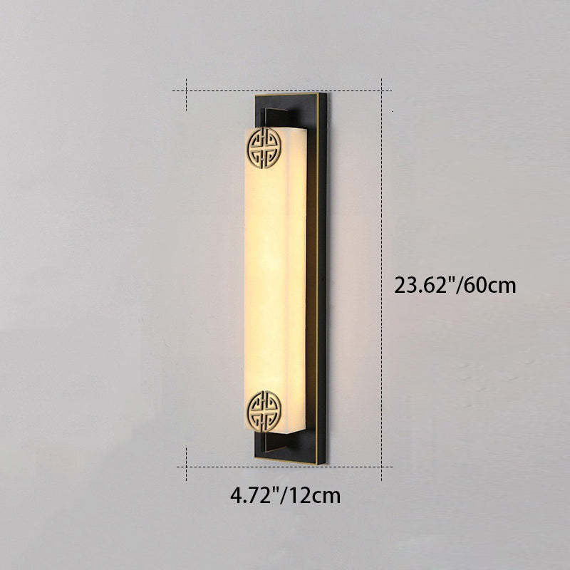 Chinese Column Stainless Steel Marble Shade LED Wall Sconce — Black / Warm White Light / 220V-240V For UK/AU