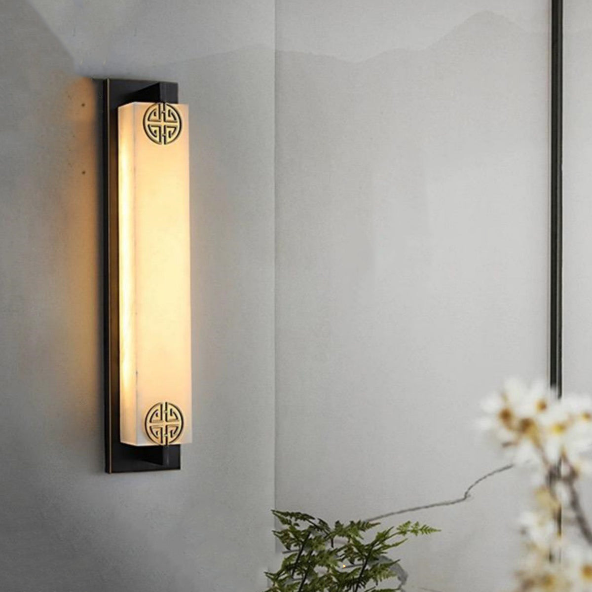 Chinese Column Stainless Steel Marble Shade LED Wall Sconce