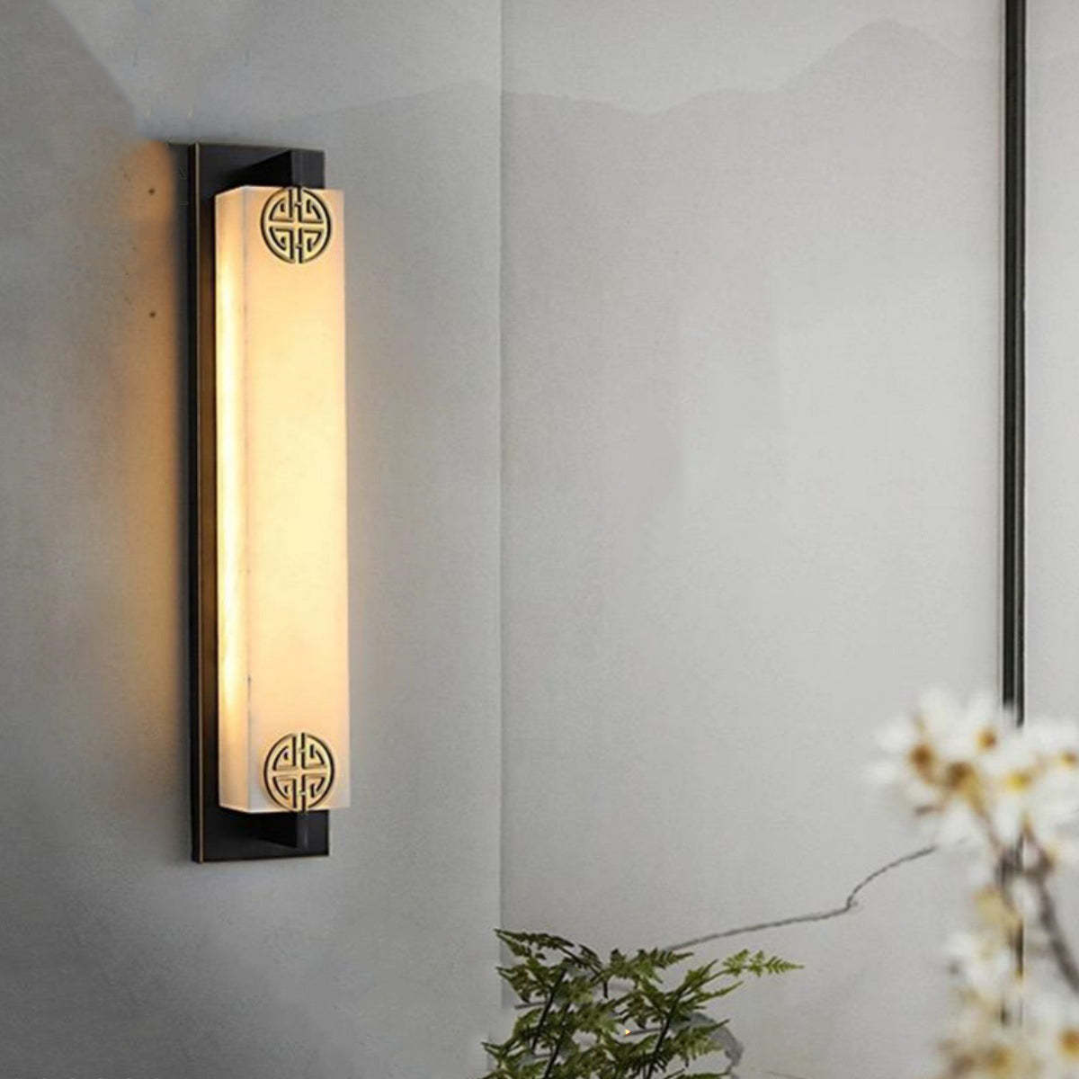 Chinese Column Stainless Steel Marble Shade LED Wall Sconce