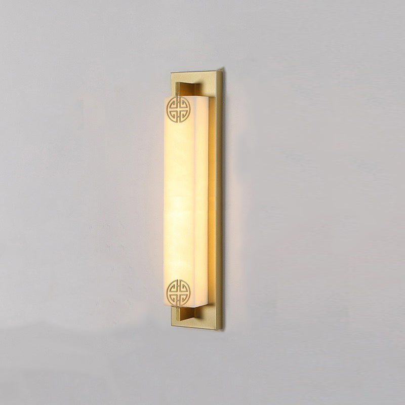 Chinese Column Stainless Steel Marble Shade LED Wall Sconce