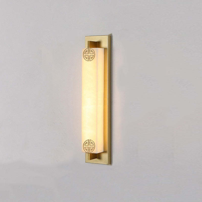 Chinese Column Stainless Steel Marble Shade LED Wall Sconce