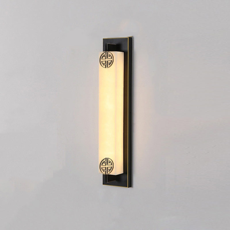 Chinese Column Stainless Steel Marble Shade LED Wall Sconce