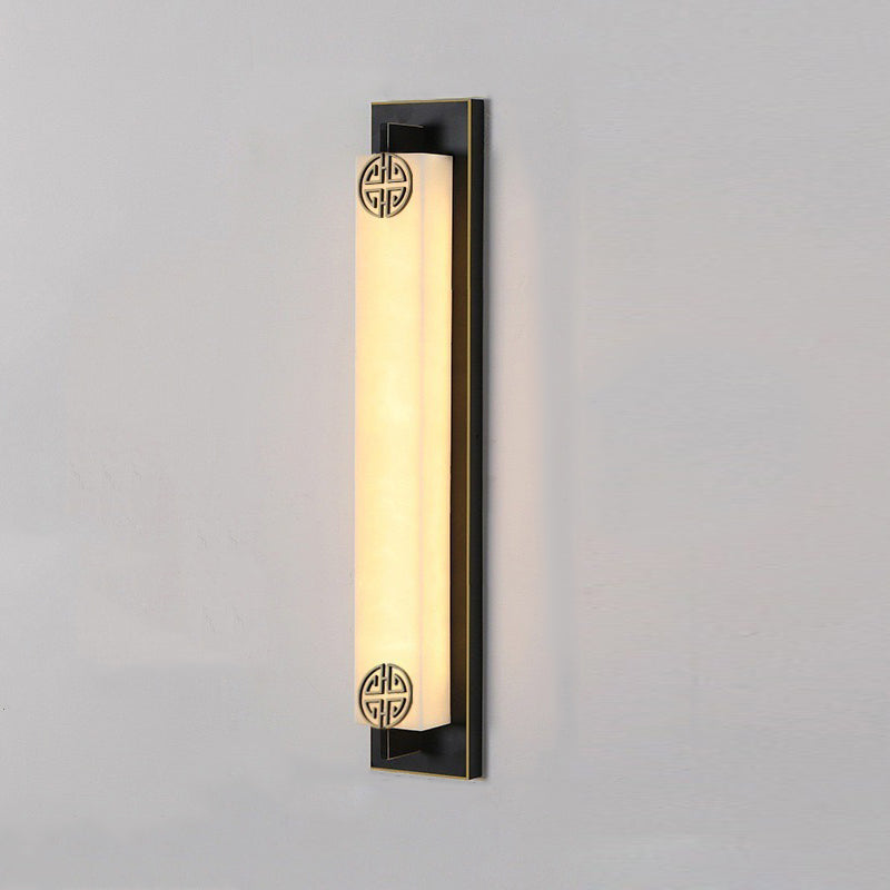 Chinese Column Stainless Steel Marble Shade LED Wall Sconce