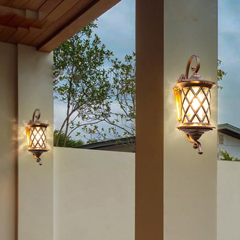 Traditional Rustic Aluminum Ripple Glass Outdoor Wall Sconce