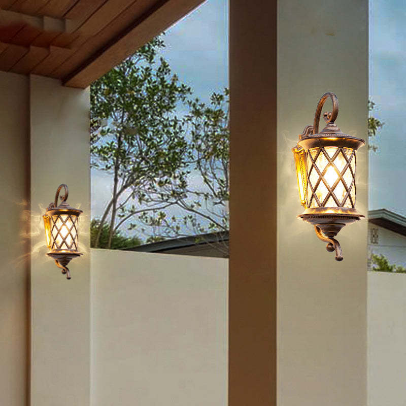 Traditional Rustic Aluminum Ripple Glass Outdoor Wall Sconce
