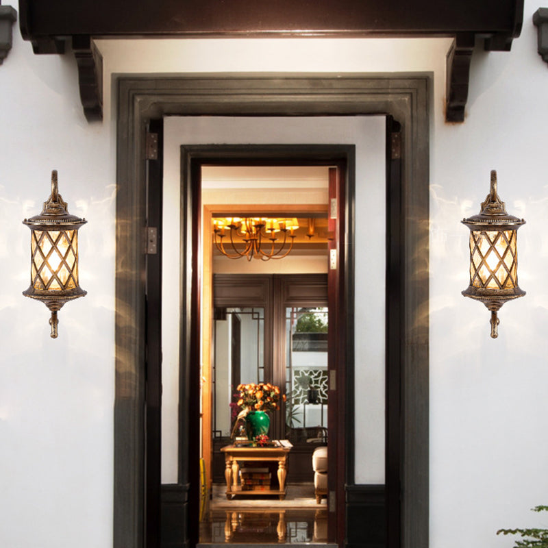 Traditional Rustic Aluminum Ripple Glass Outdoor Wall Sconce — Small - Gold / 110V-120V For US/CA