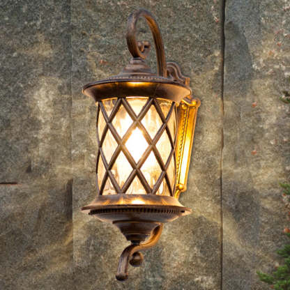 Traditional Rustic Aluminum Ripple Glass Outdoor Wall Sconce