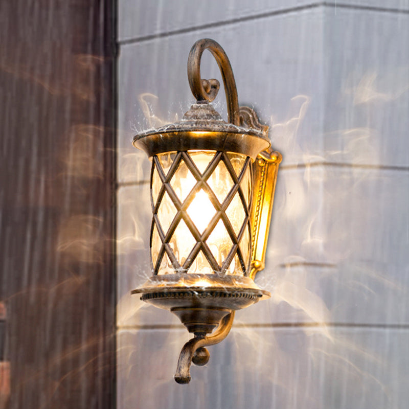 Traditional Rustic Aluminum Ripple Glass Outdoor Wall Sconce