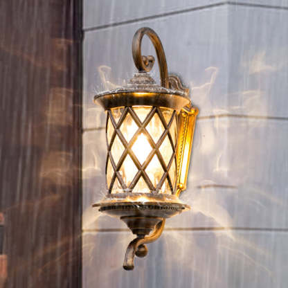 Traditional Rustic Aluminum Ripple Glass Outdoor Wall Sconce — Small - Black / 110V-120V For US/CA