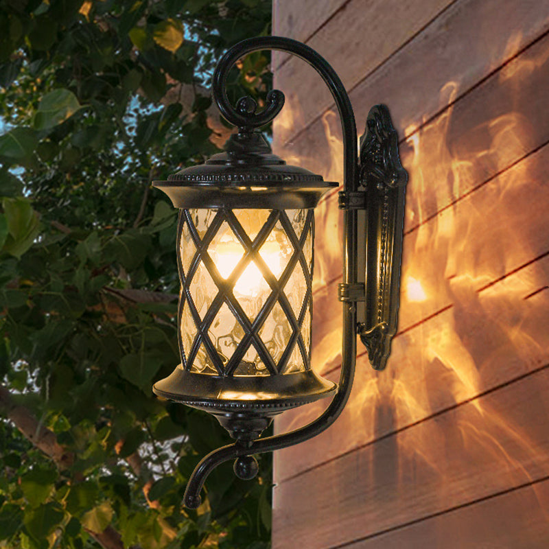 Traditional Rustic Aluminum Ripple Glass Outdoor Wall Sconce