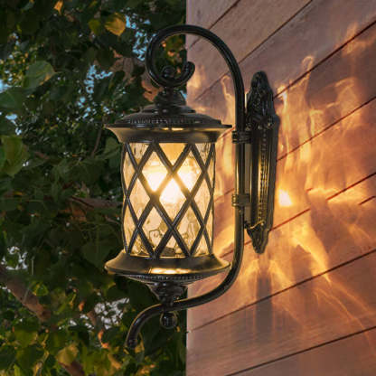 Traditional Rustic Aluminum Ripple Glass Outdoor Wall Sconce