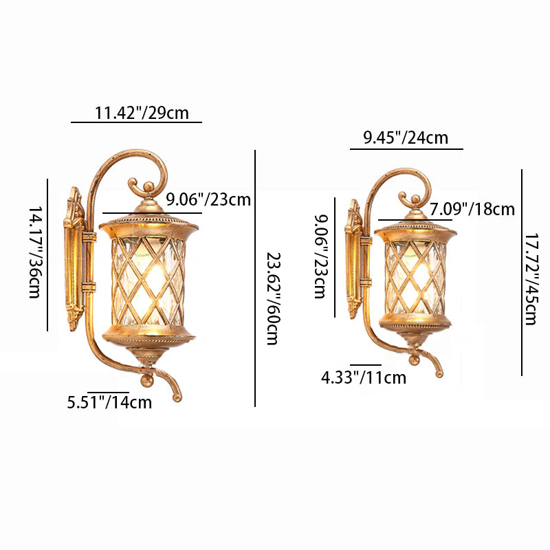 Traditional Rustic Aluminum Ripple Glass Outdoor Wall Sconce — Small - Gold / 220V-240V For UK/AU