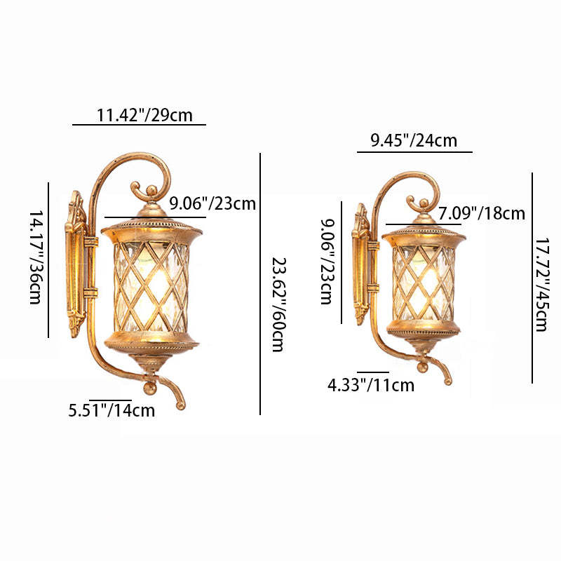 Traditional Rustic Aluminum Ripple Glass Outdoor Wall Sconce — Small - Gold / 220V-240V For UK/AU