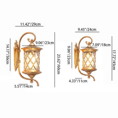 Traditional Rustic Aluminum Ripple Glass Outdoor Wall Sconce — Small - Gold / 220V-240V For UK/AU