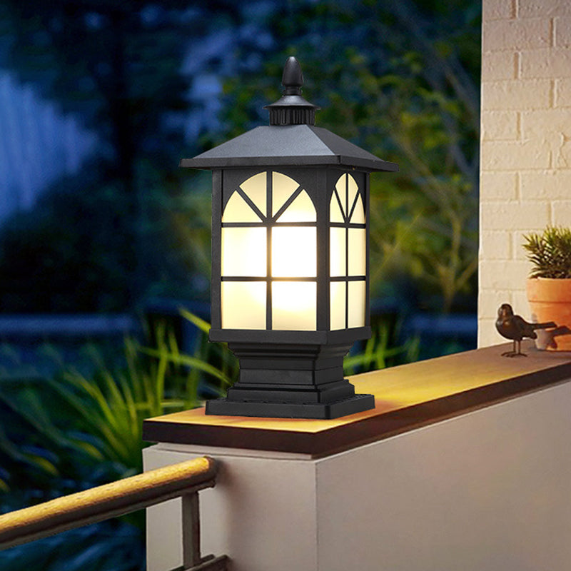 Industrial Square Aluminum Frosted Glass Outdoor Post Light