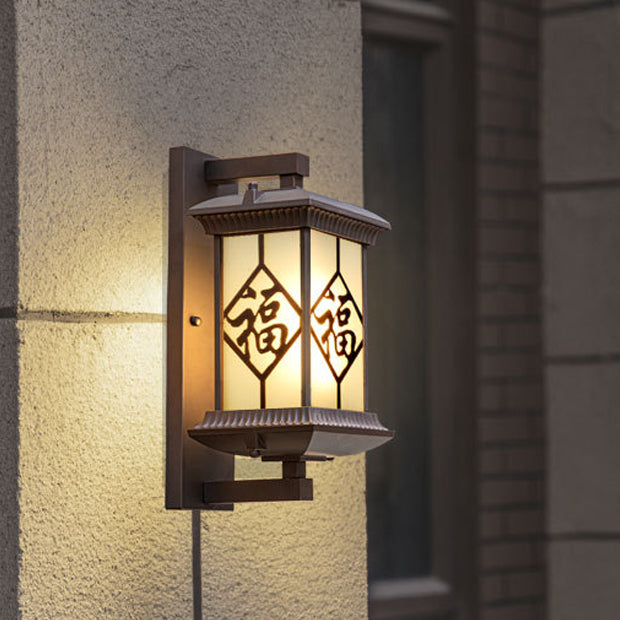 Chinese Aluminum Glass Column Outdoor Wall Sconce — A / 110V-120V For US/CA