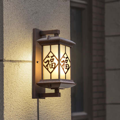 Chinese Aluminum Glass Column Outdoor Wall Sconce — A / 110V-120V For US/CA