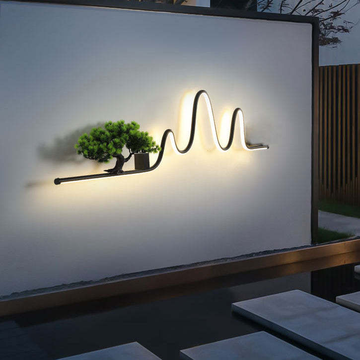 Contemporary Aluminum Arc Faux Pine Wood LED Wall Sconce — Infinitely Dimmable / 110V-120V For US/CA