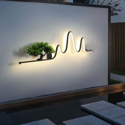 Contemporary Aluminum Arc Faux Pine Wood LED Wall Sconce — Infinitely Dimmable / 110V-120V For US/CA