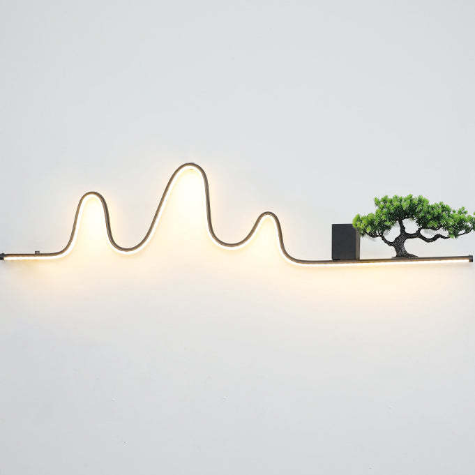 Contemporary Aluminum Arc Faux Pine Wood LED Wall Sconce