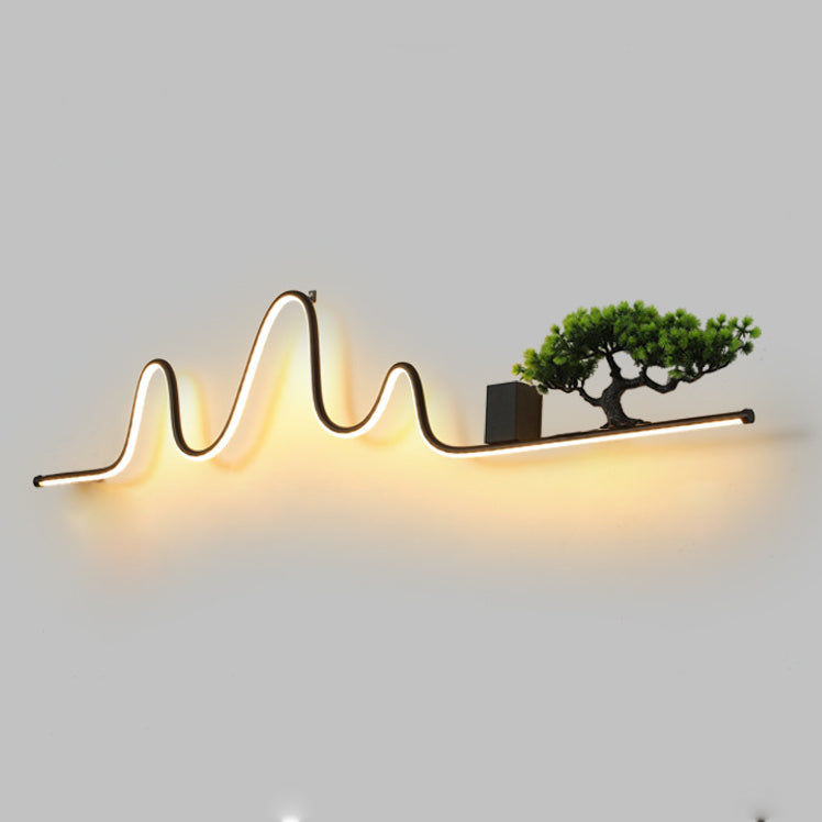 Contemporary Aluminum Arc Faux Pine Wood LED Wall Sconce