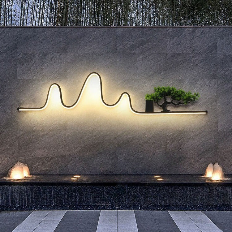 Contemporary Aluminum Arc Faux Pine Wood LED Wall Sconce