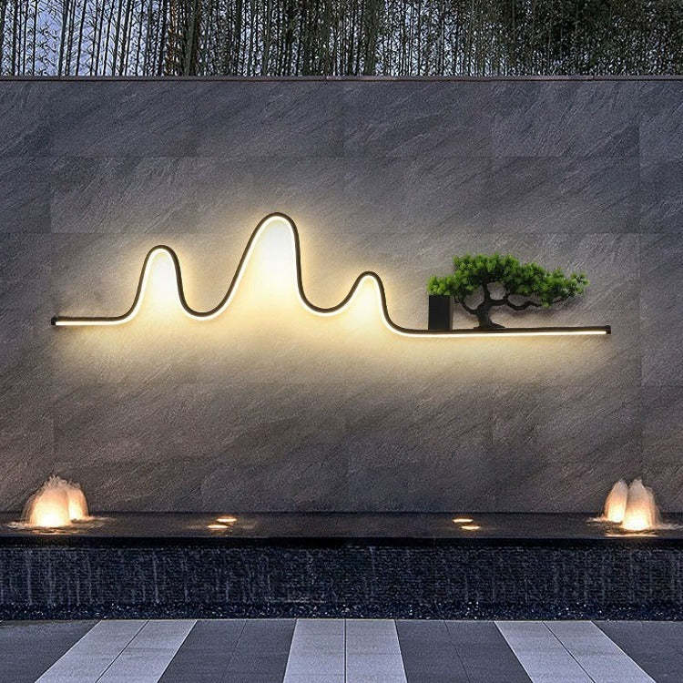 Contemporary Aluminum Arc Faux Pine Wood LED Wall Sconce