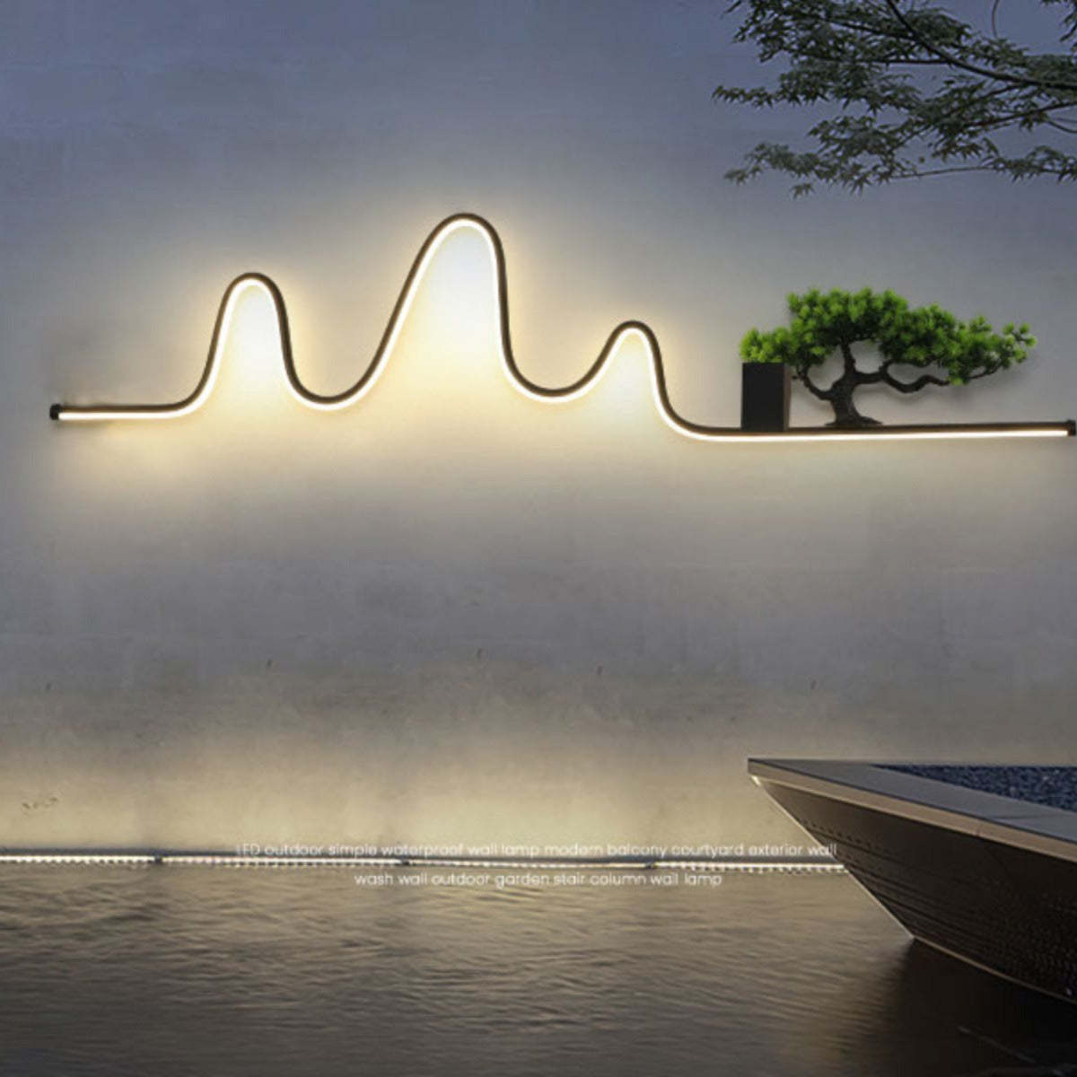 Contemporary Aluminum Arc Faux Pine Wood LED Wall Sconce