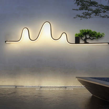 Contemporary Aluminum Arc Faux Pine Wood LED Wall Sconce