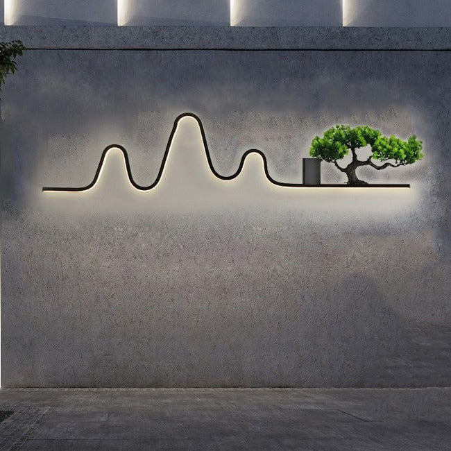 Contemporary Aluminum Arc Faux Pine Wood LED Wall Sconce