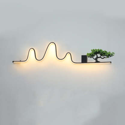 Contemporary Aluminum Arc Faux Pine Wood LED Wall Sconce