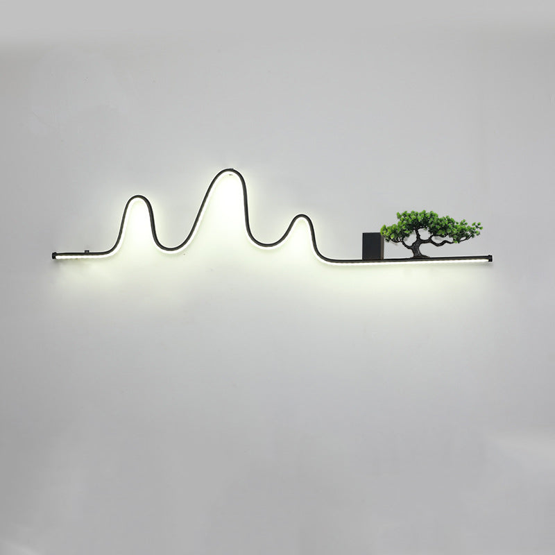 Contemporary Aluminum Arc Faux Pine Wood LED Wall Sconce