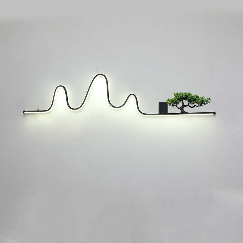 Contemporary Aluminum Arc Faux Pine Wood LED Wall Sconce