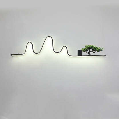 Contemporary Aluminum Arc Faux Pine Wood LED Wall Sconce