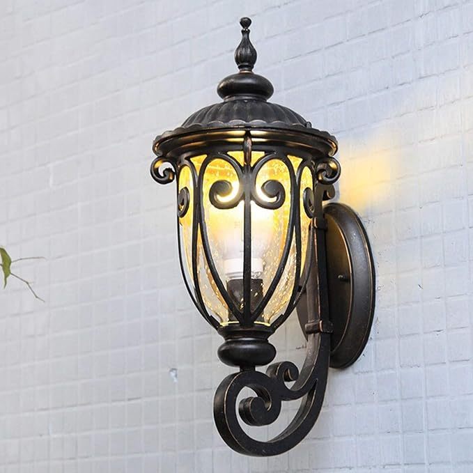 European Antique Bronze Aluminum Glass Porch Wall Sconce — Upward / 110V-120V For US/CA