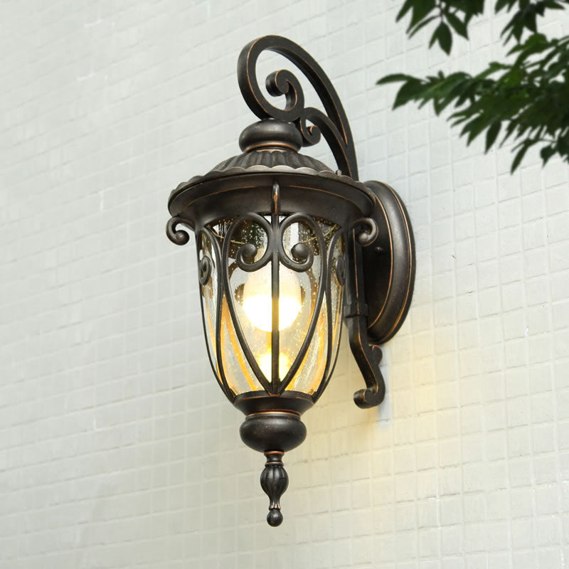 European Antique Bronze Aluminum Glass Porch Wall Sconce