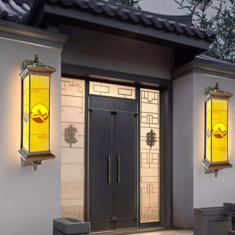 Chinese Aluminum Glass Rectangular Solar LED Wall Sconce — Brown / Infinitely Dimmable / 110V-120V For US/CA + Solar