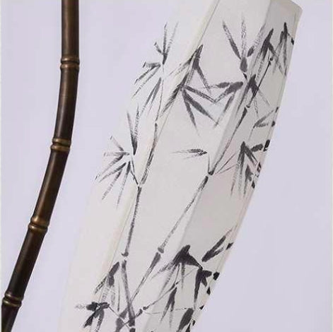 Chinese Arc Iron Fabric Bamboo Lantern Floor Lamp