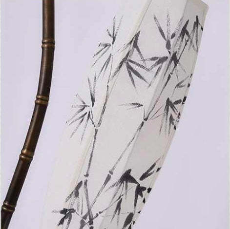Chinese Arc Iron Fabric Bamboo Lantern Floor Lamp