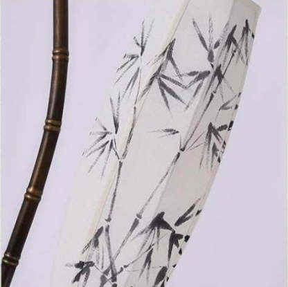 Chinese Arc Iron Fabric Bamboo Lantern Floor Lamp