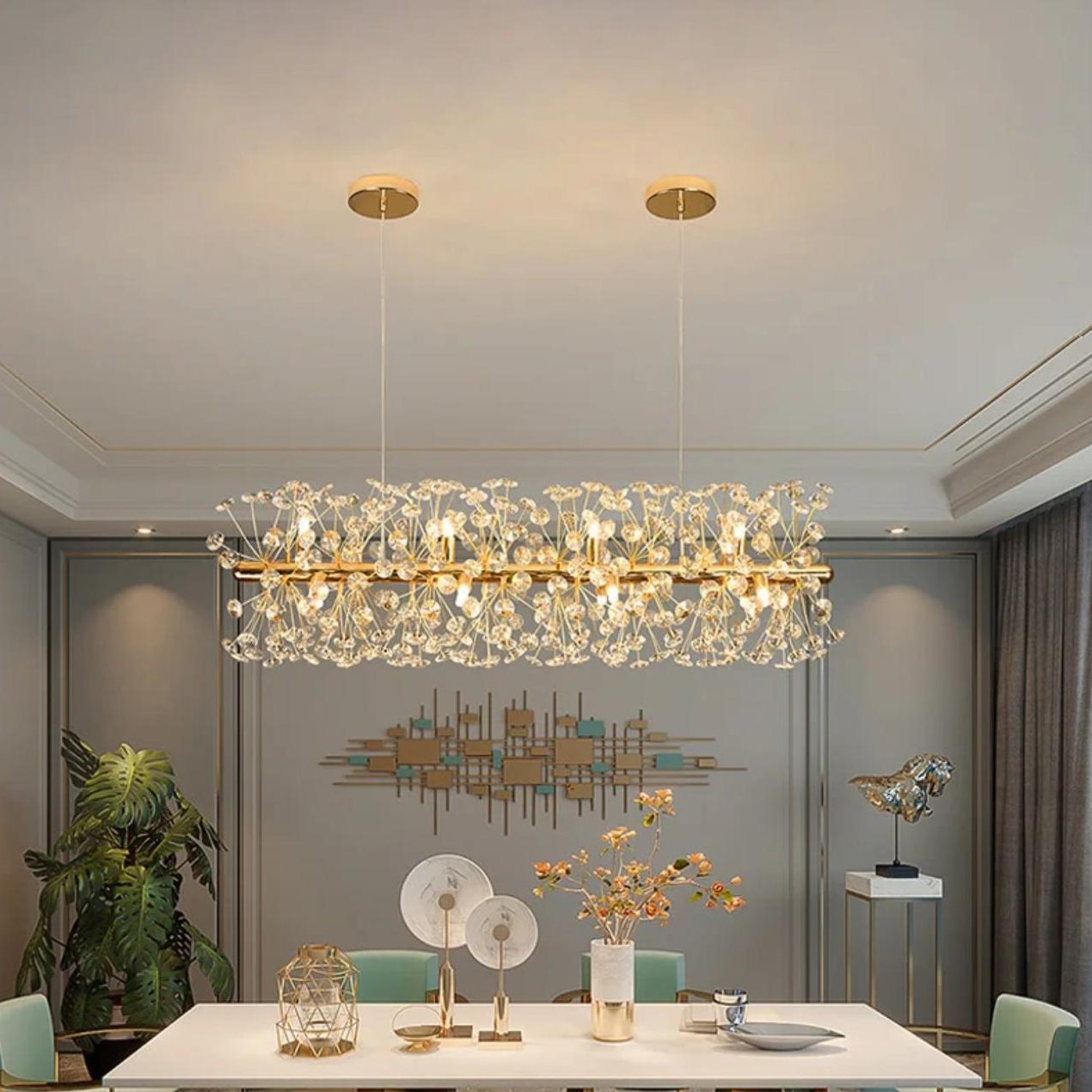Modern Firework Crystal Iron Aluminum Island Chandelier
